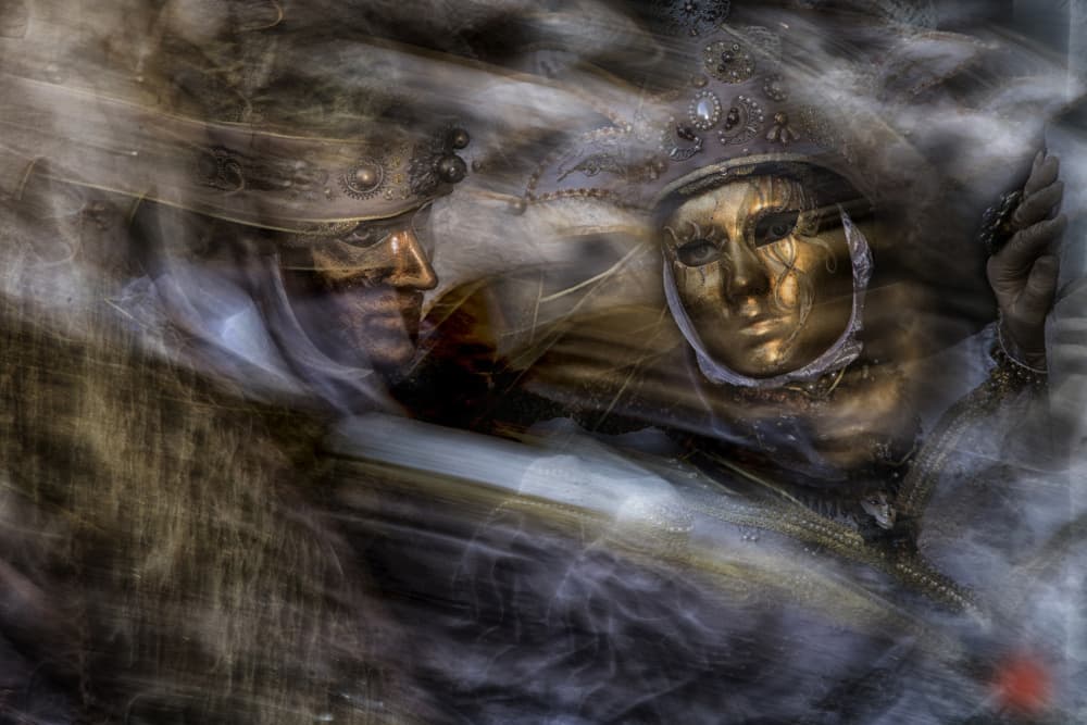 Golden Masked Figures by Milan Malovrh — canvas wall art