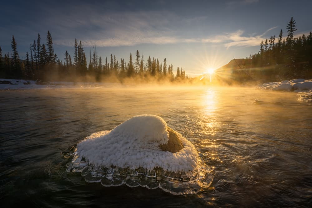 Winter River Sunrise Glow by Yongnan Li (李永男) — canvas wall art