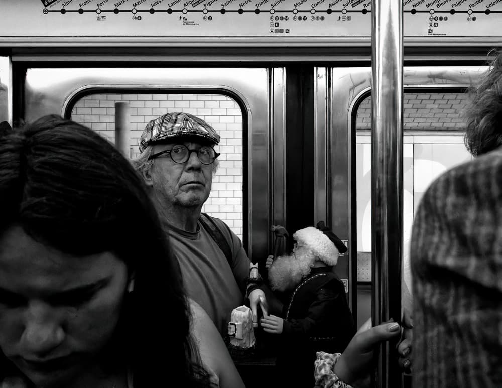 Pensive Man Subway Santa by John Hoey — canvas wall art