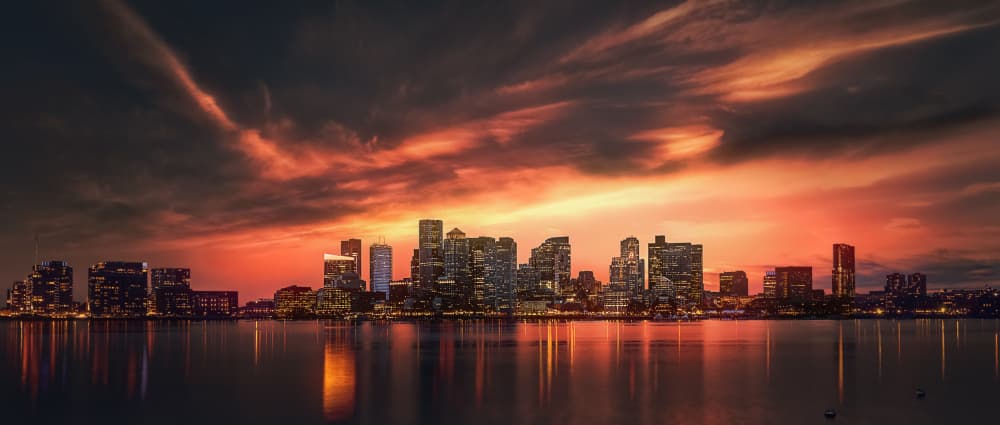 Vibrant Skyline Reflections by Can Pu — canvas wall art