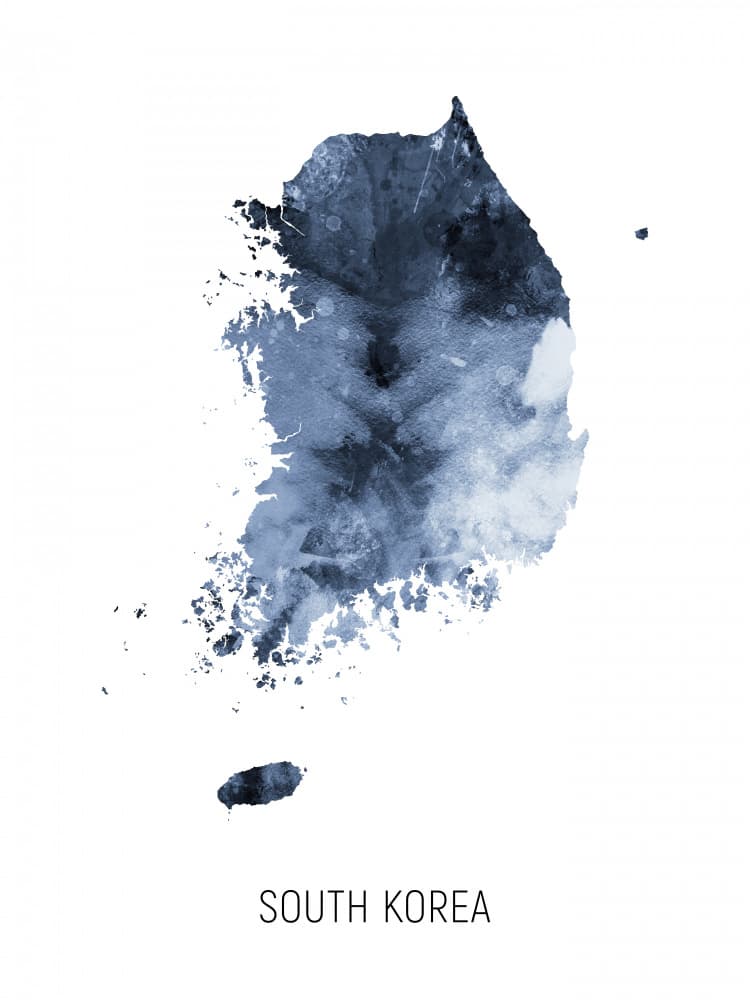 South Korea Watercolor Map by Michael Tompsett — canvas wall art