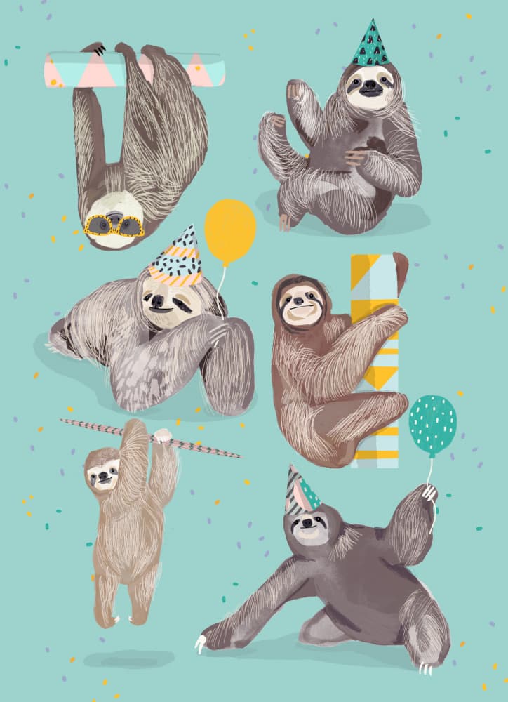 Cute Party Sloths by Hanna Melin — canvas wall art