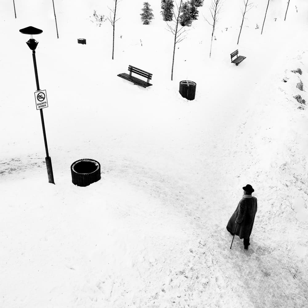Lone Figure in Snow by Marius Cinteza — canvas wall art