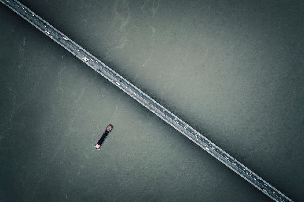 Aerial Bridge River Boat by Zhou Chengzhou — canvas wall art