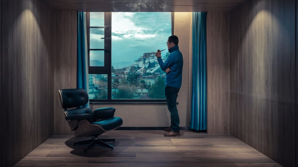 Man Pondering Palace View by qiye — canvas wall art