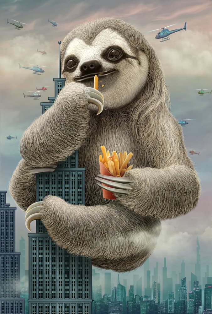 Giant Sloth Eats Fries by Adam Lawless — canvas wall art