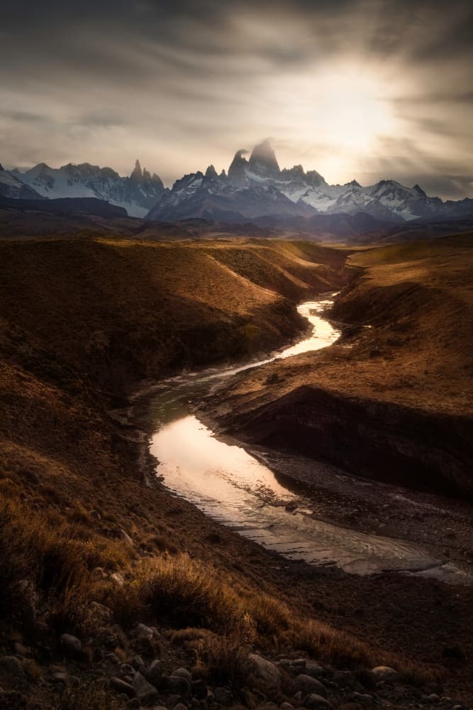 Golden River Peaks by Yan Zhang — canvas wall art