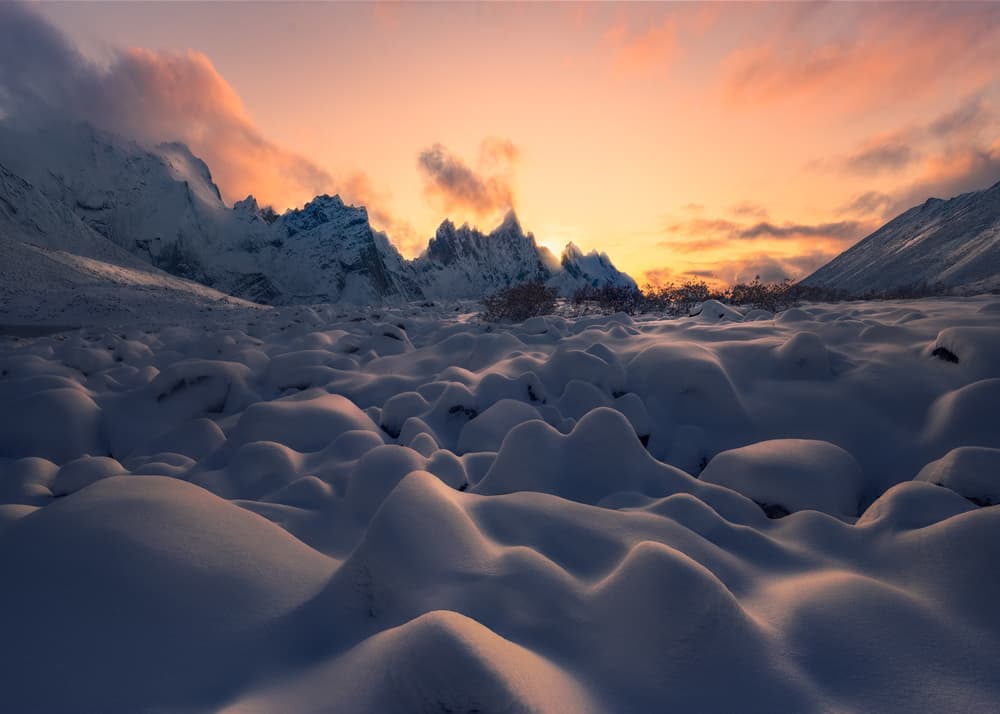 Snowy Mountain Sunset by Atanu Bandyopadhyay — canvas wall art