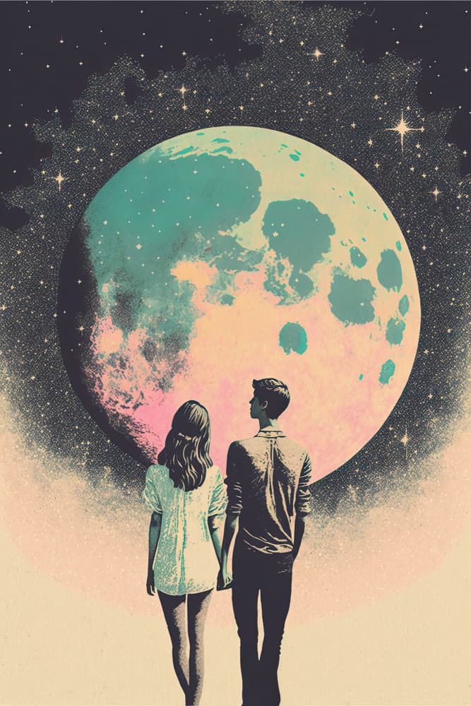 Lunar Lovers' Journey by Treechild — canvas wall art