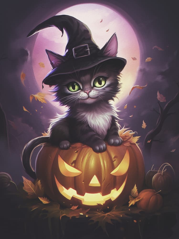 Cute Witch Cat Pumpkin by Andreas Magnusson — canvas wall art