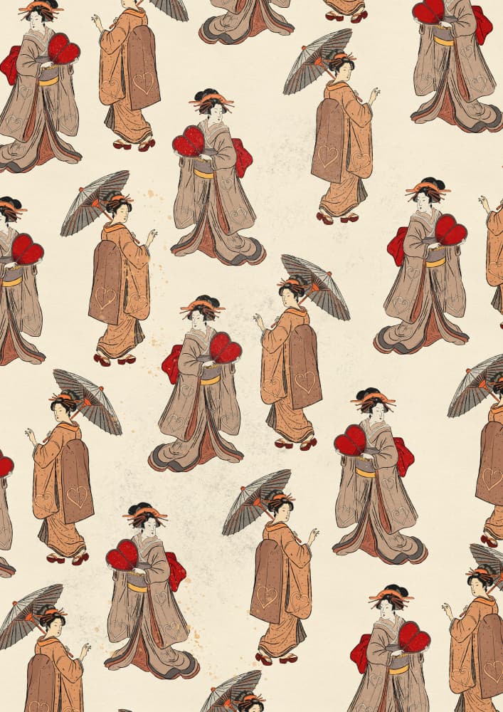 Elegant Kimono Hearts by Nicholas — canvas wall art