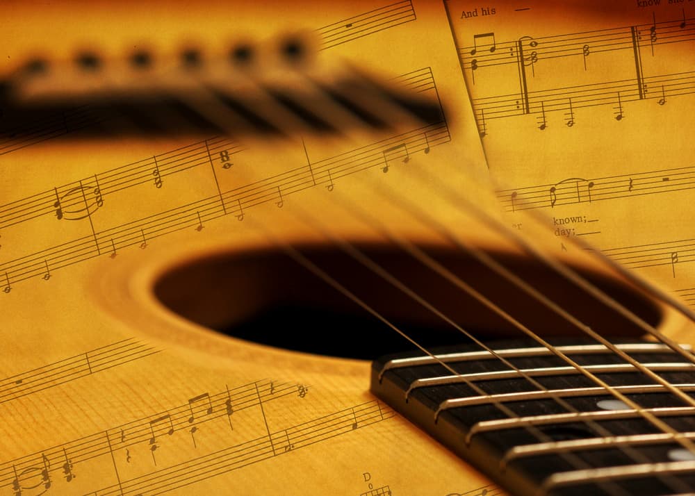 Vintage Guitar Sheet Music by Lucie Gagnon — canvas wall art