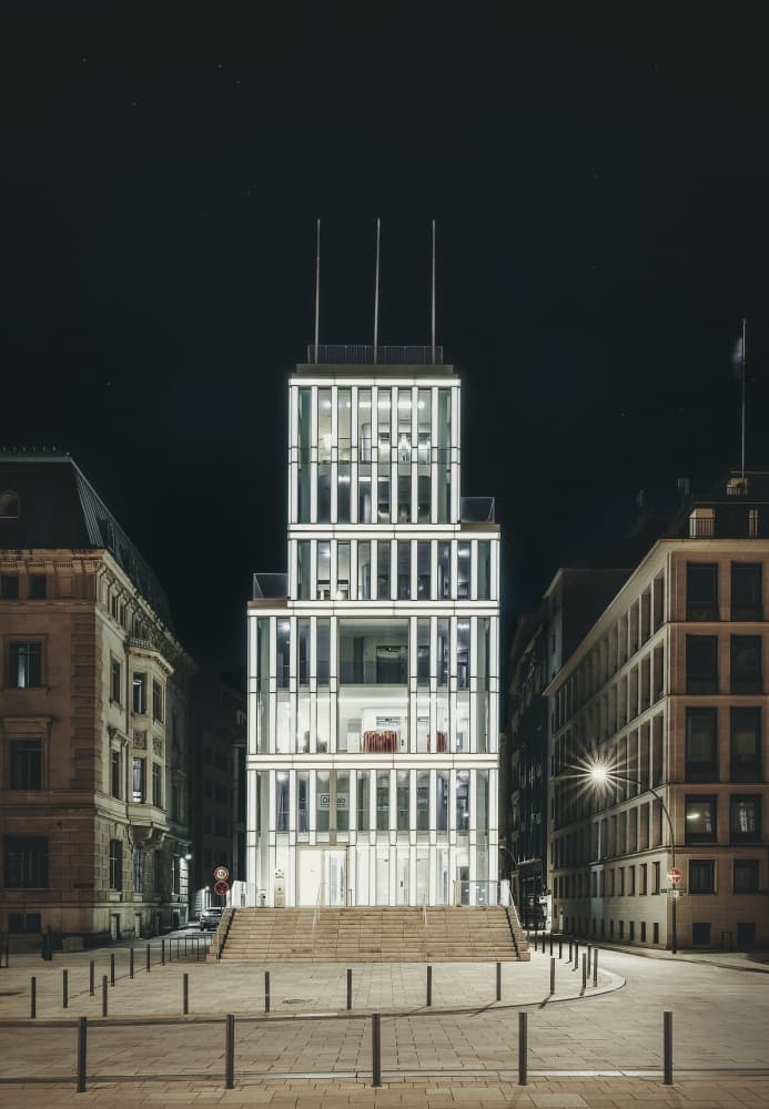 Illuminated Urban Tower by Michael Eßig — canvas wall art