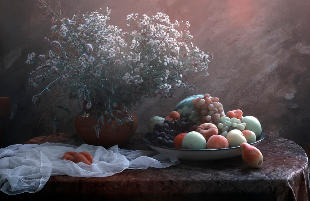 Rustic Fruit and Flowers by UstinaGreen — canvas wall art