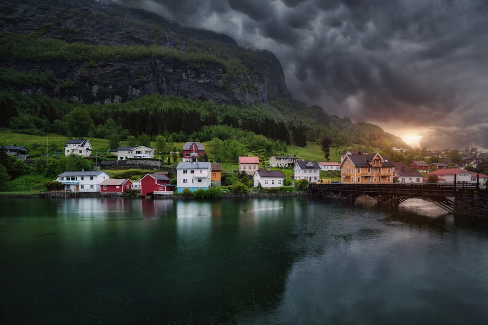 Dramatic Fjord Village Sunset by Juan Pablo de Miguel — canvas wall art