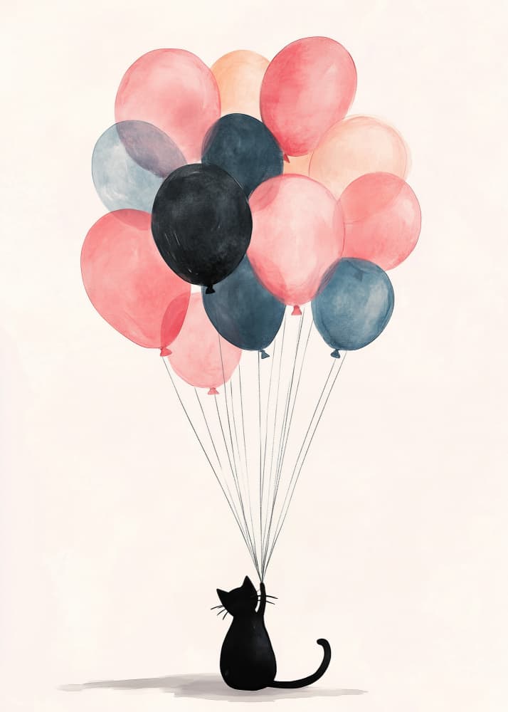Floating Cat Balloons by Andreas Magnusson — canvas wall art