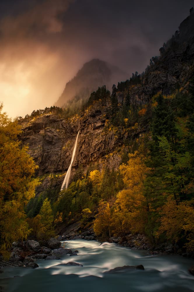 Autumn Mountain Waterfall by David Martin Castan — canvas wall art