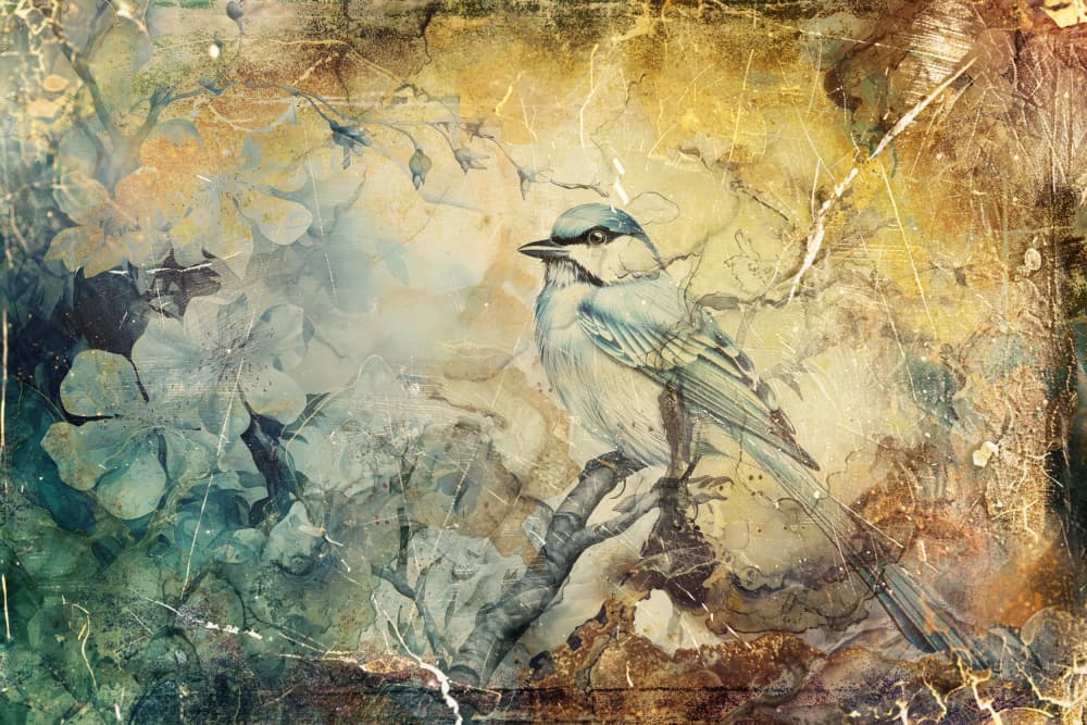 Blue Jay Vintage Floral by Rafal Kulik — canvas wall art