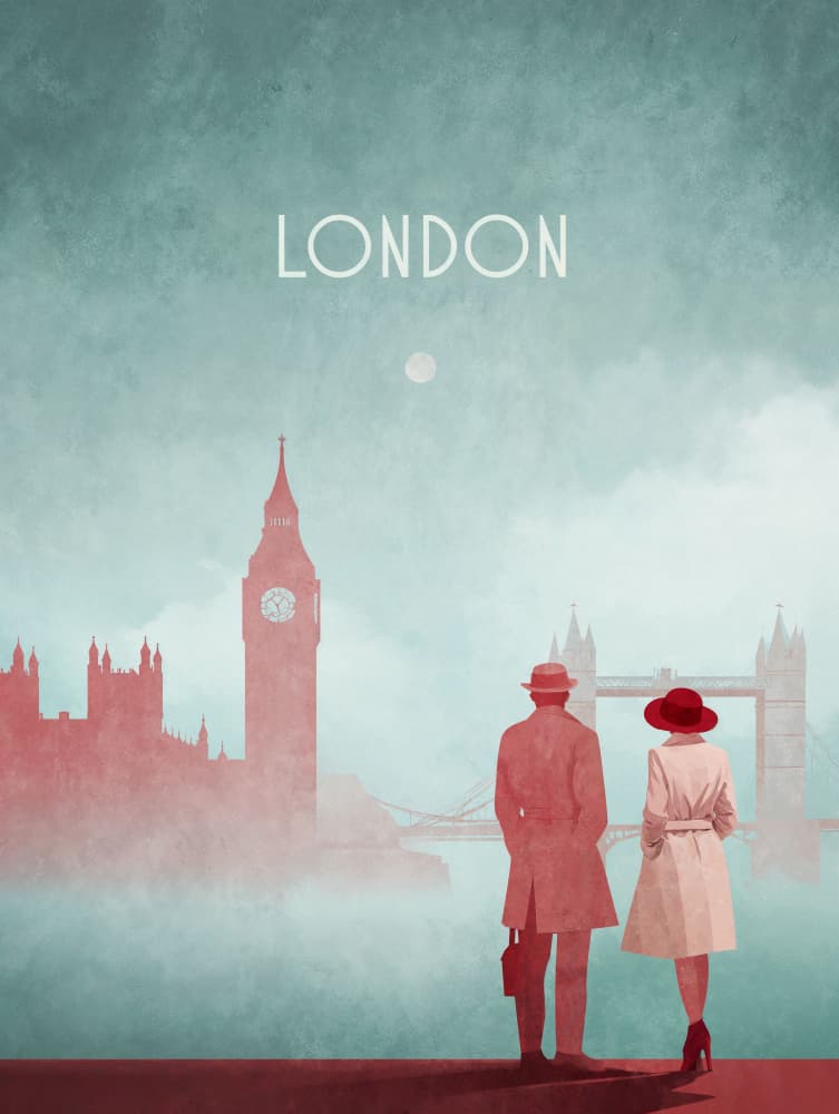 London - Big Ben and Tower Bridge by Emel Tunaboylu — canvas wall art