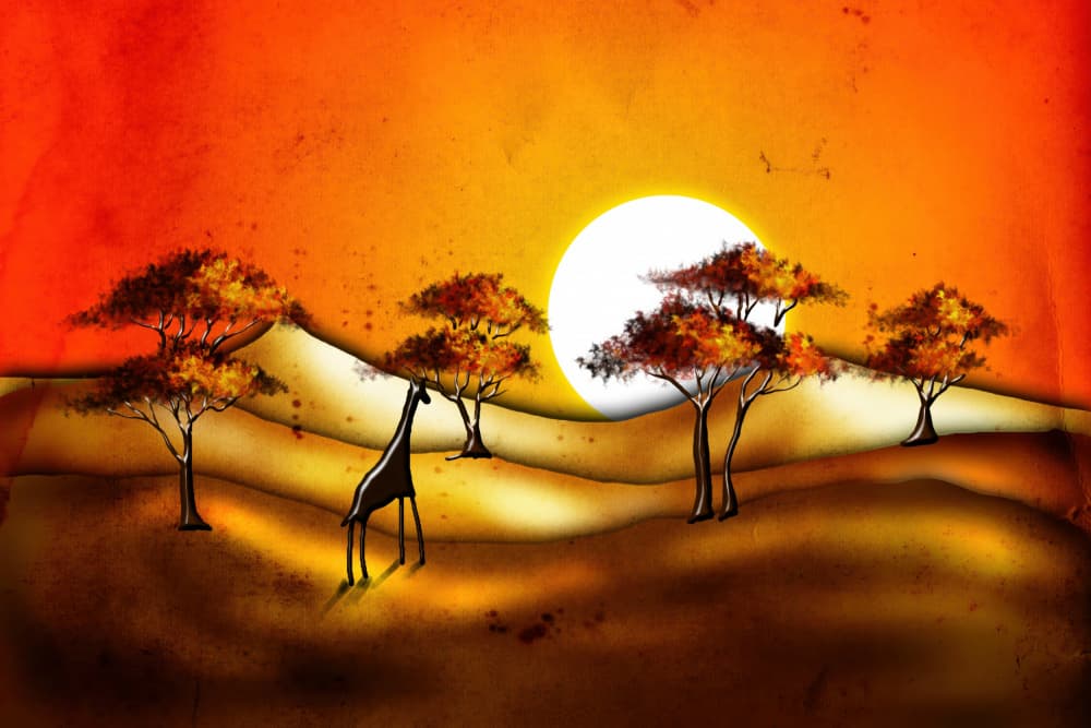 African Sunset Giraffe by Rafal Kulik — canvas wall art