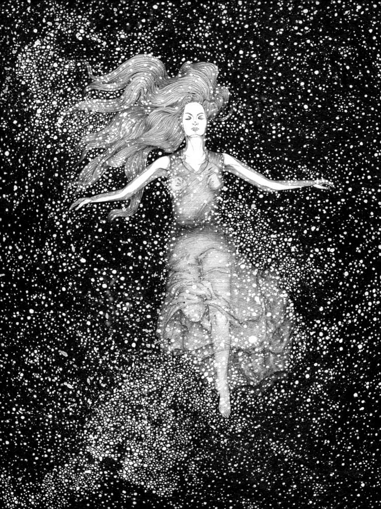 Floating Woman Among Stars by EC Mazur — canvas wall art