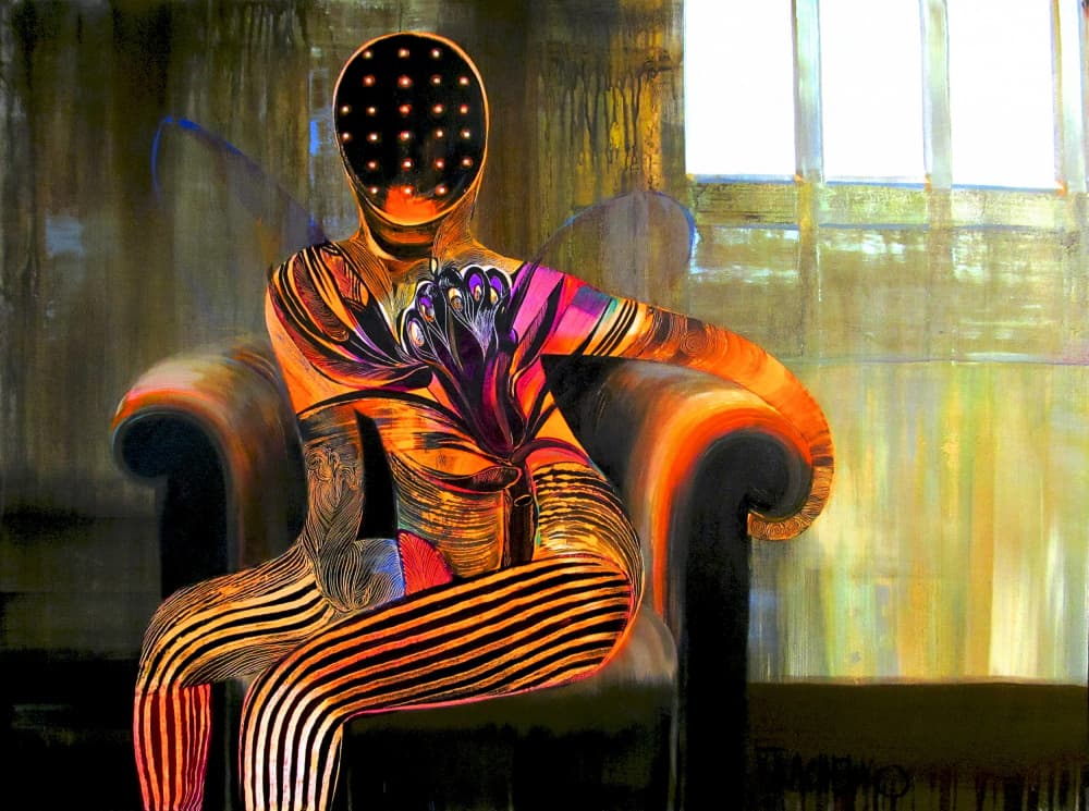 Contemplative Orange Figure by Victor Tkachenko — canvas wall art