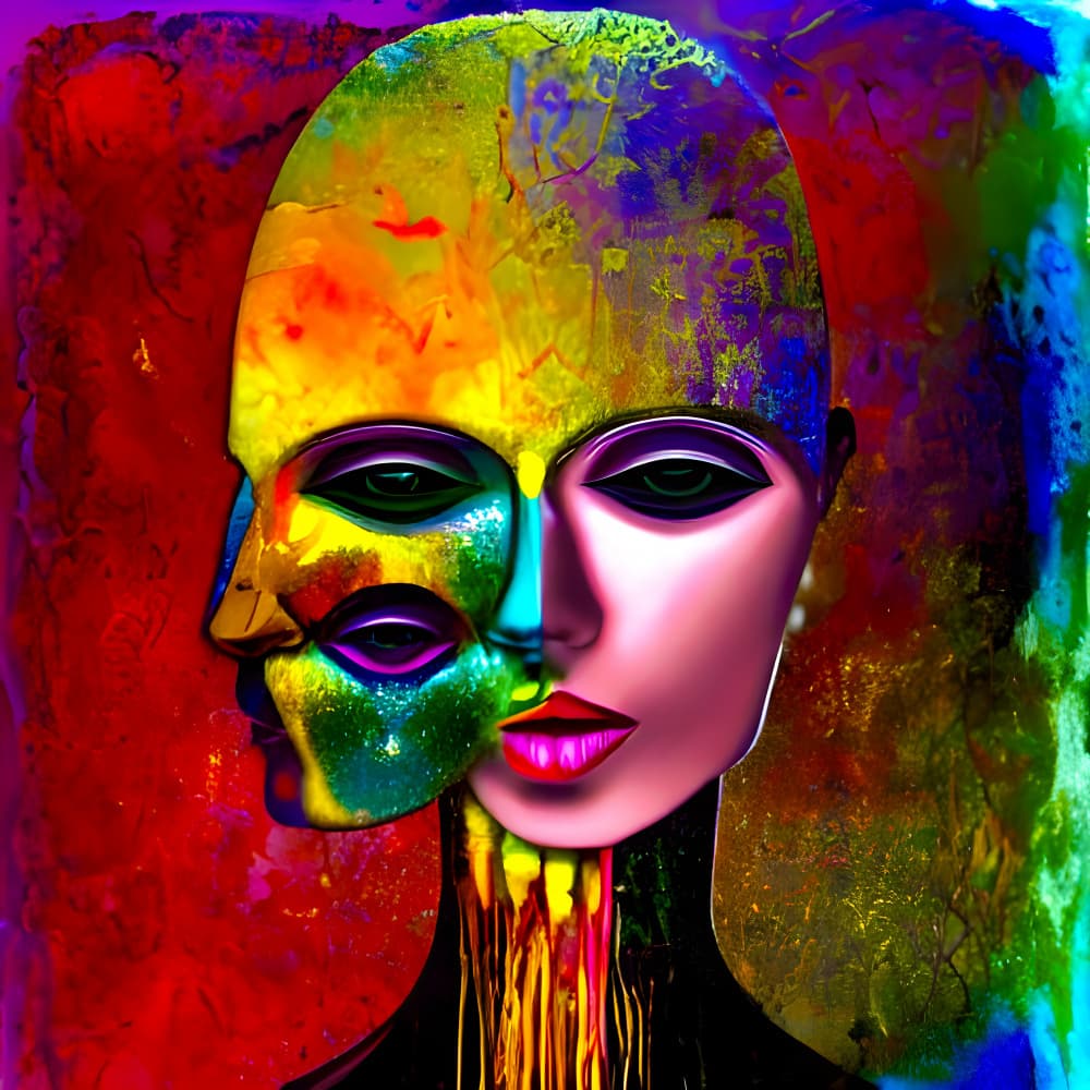 Vibrant Split Face by mnemonixART — canvas wall art