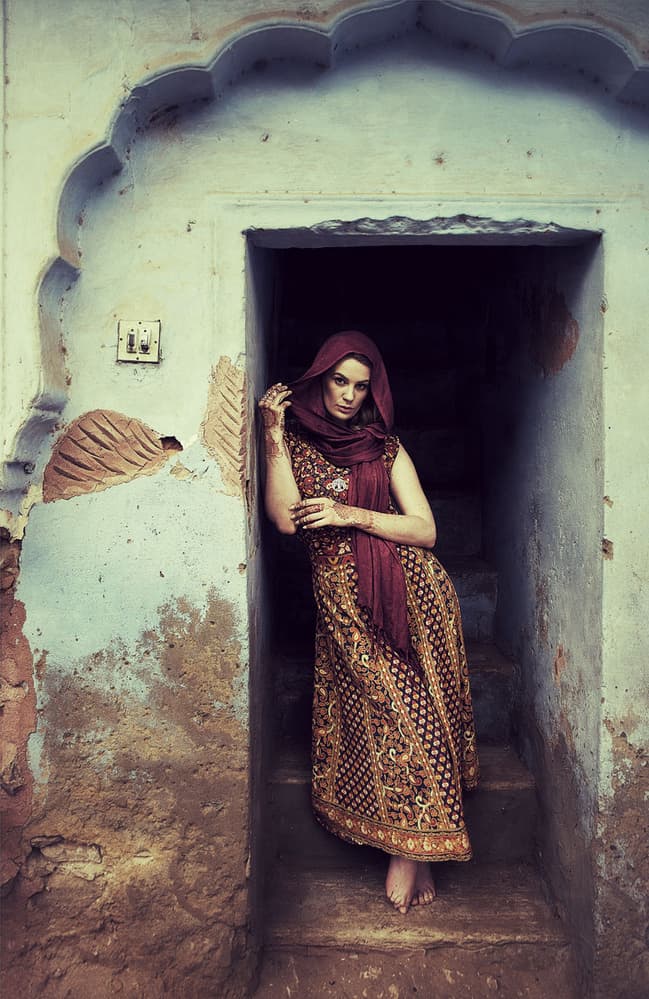 Indian Woman Ancient Archway by kenp — canvas wall art