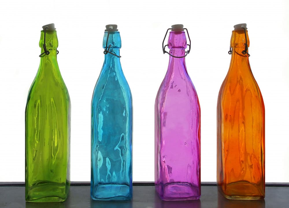 Vibrant Glass Bottles by Aliza Riza — canvas wall art