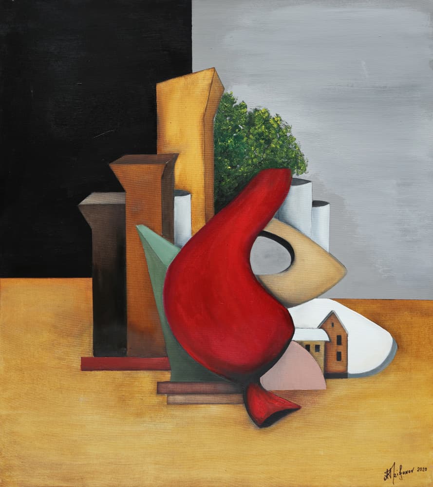 Red Geometric City by Alexander Trifonov — canvas wall art