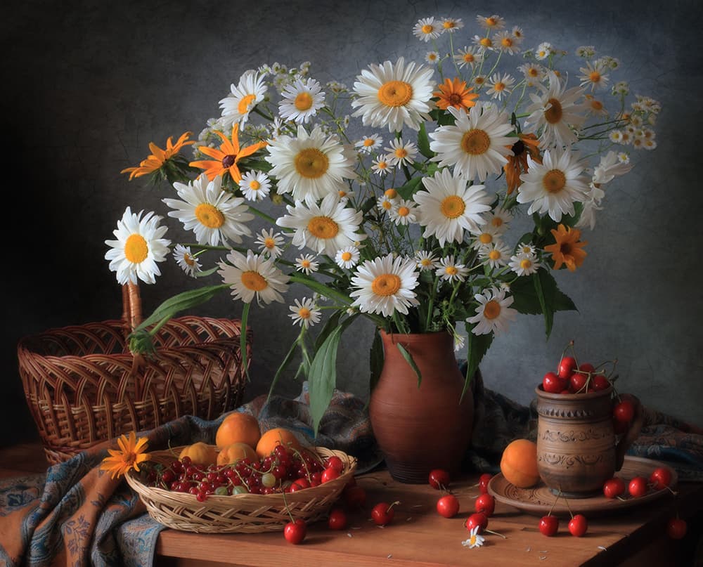 Daisies and Summer Fruit by Tatyana Skorokhod — canvas wall art