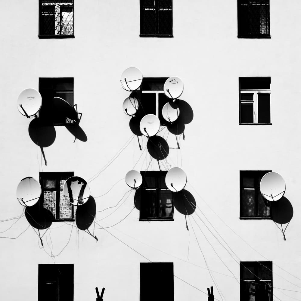 Urban Satellite Dishes by Marina Yushina — canvas wall art