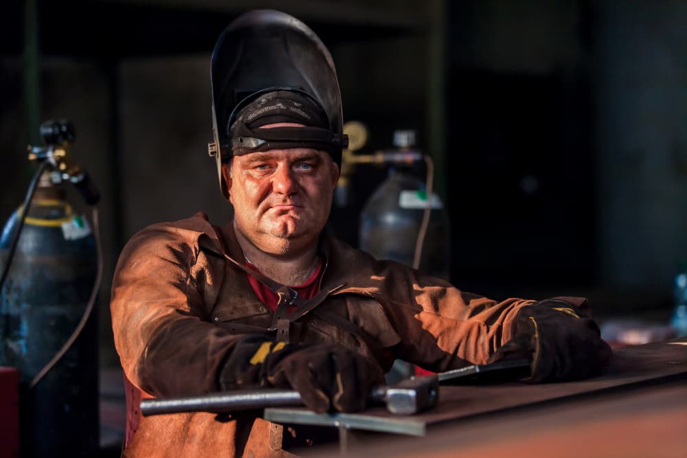 Industrial Welder Portrait by Dmitry Stepanov — canvas wall art