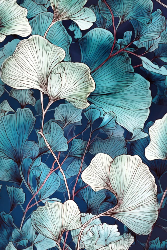 Elegant Blue Ginkgo by Justyna Jaszke — canvas wall art