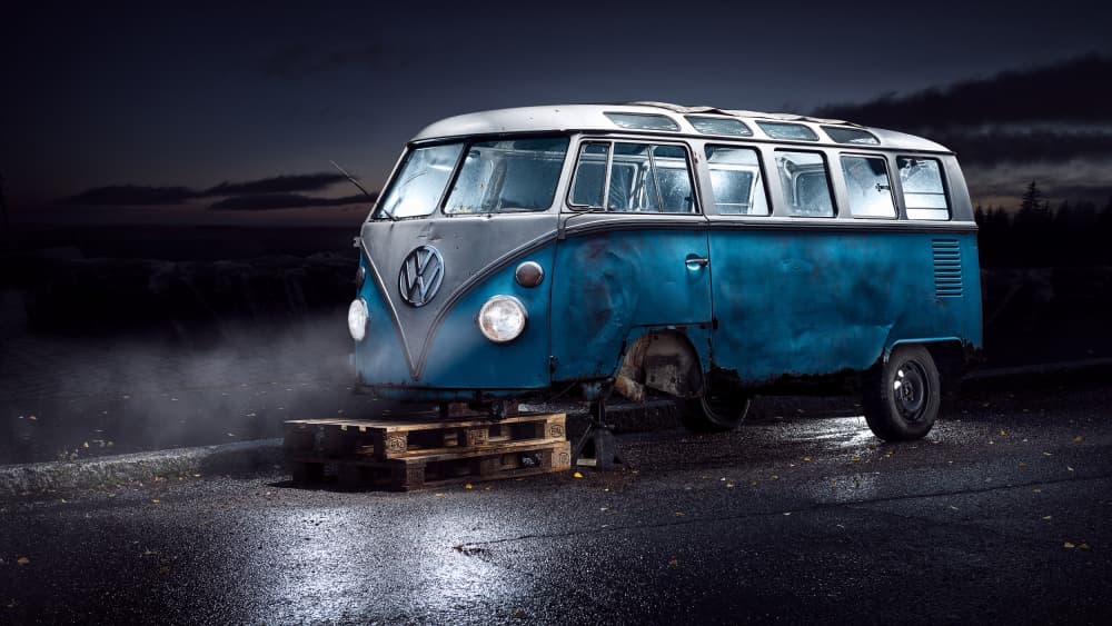 Vintage Blue Van Night