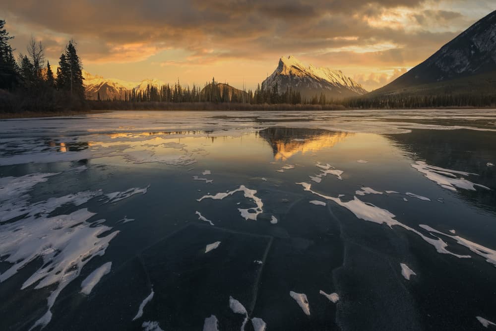 Golden Mountain Reflection by David Martin Castan — canvas wall art