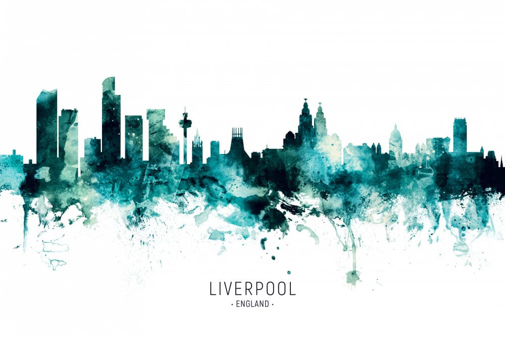 Liverpool Watercolor Skyline by Michael Tompsett — canvas wall art