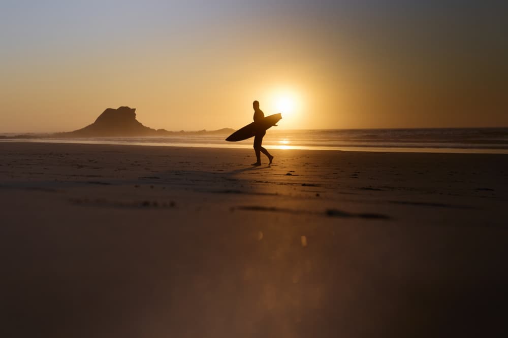 Golden Hour Surfer Walk by Martin Froyda — canvas wall art