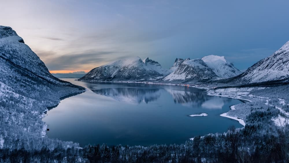 Snowy Fjord Reflection by Tomasz Wozniak — canvas wall art