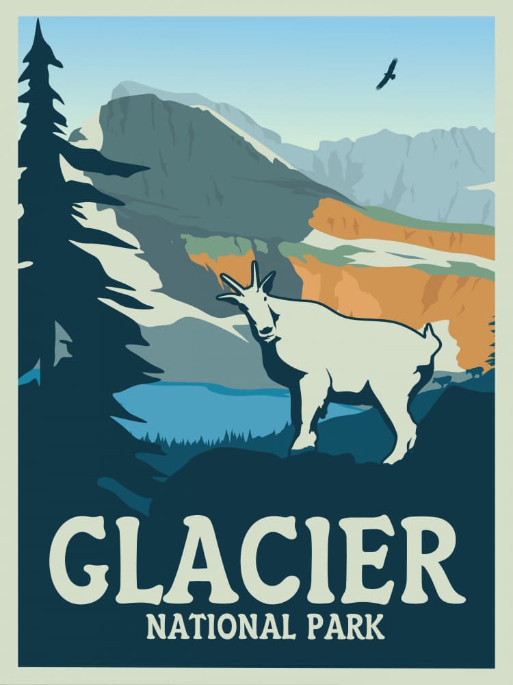 Glacier National Park Mountain Goat by Retrodrome — canvas wall art