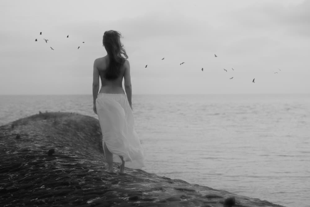 Woman And Ocean Birds by Jacob Tuinenga — canvas wall art