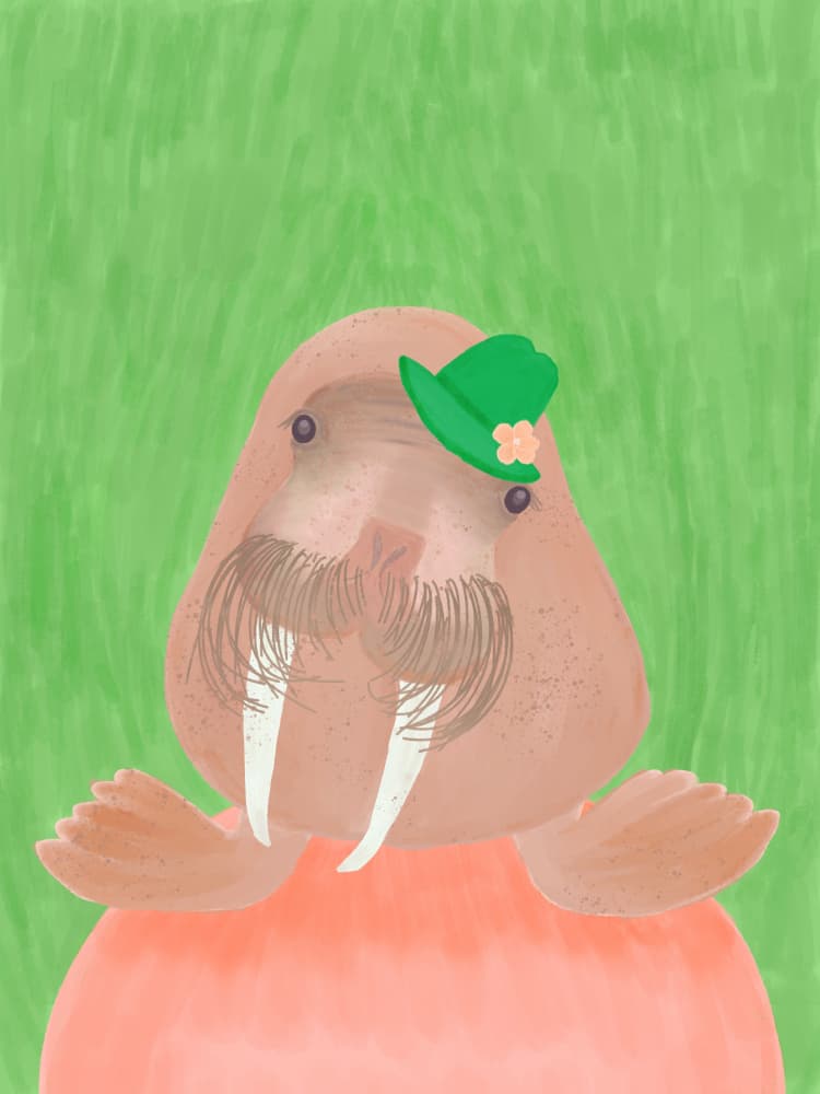 Walrus In Green Hat by Aliya Putrus — canvas wall art