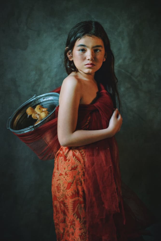Thoughtful Girl With Chicks by Nick Amanda — canvas wall art