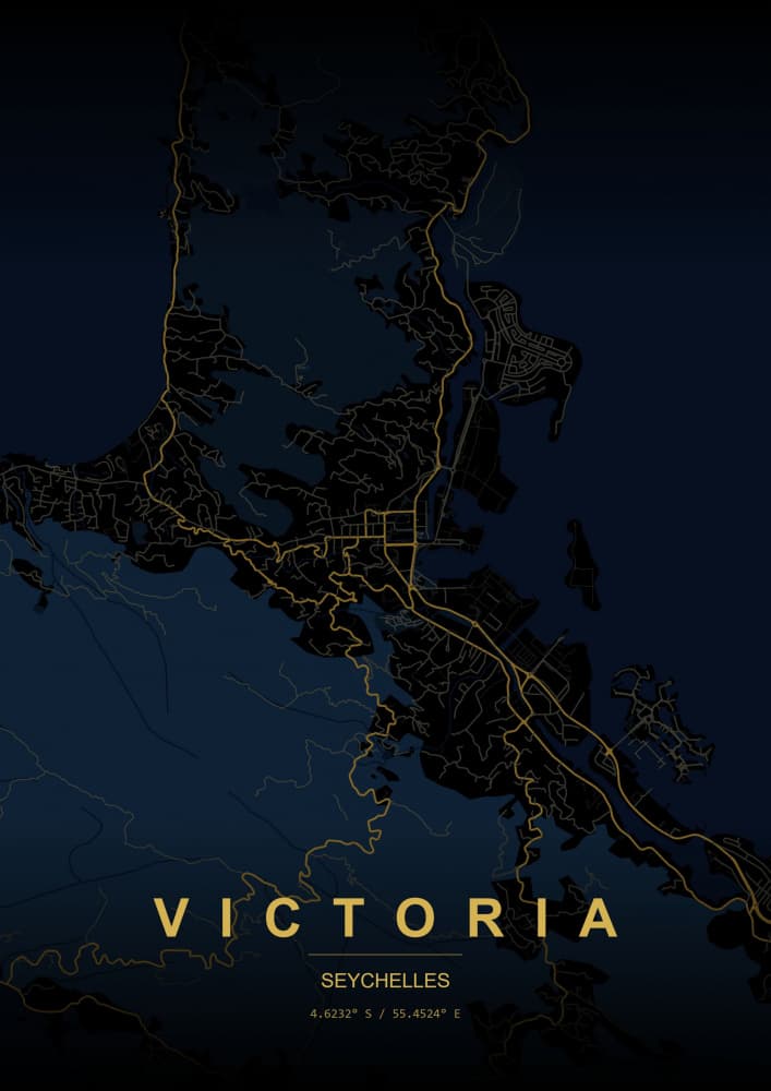 Victoria Seychelles Golden Map by HUGO — canvas wall art