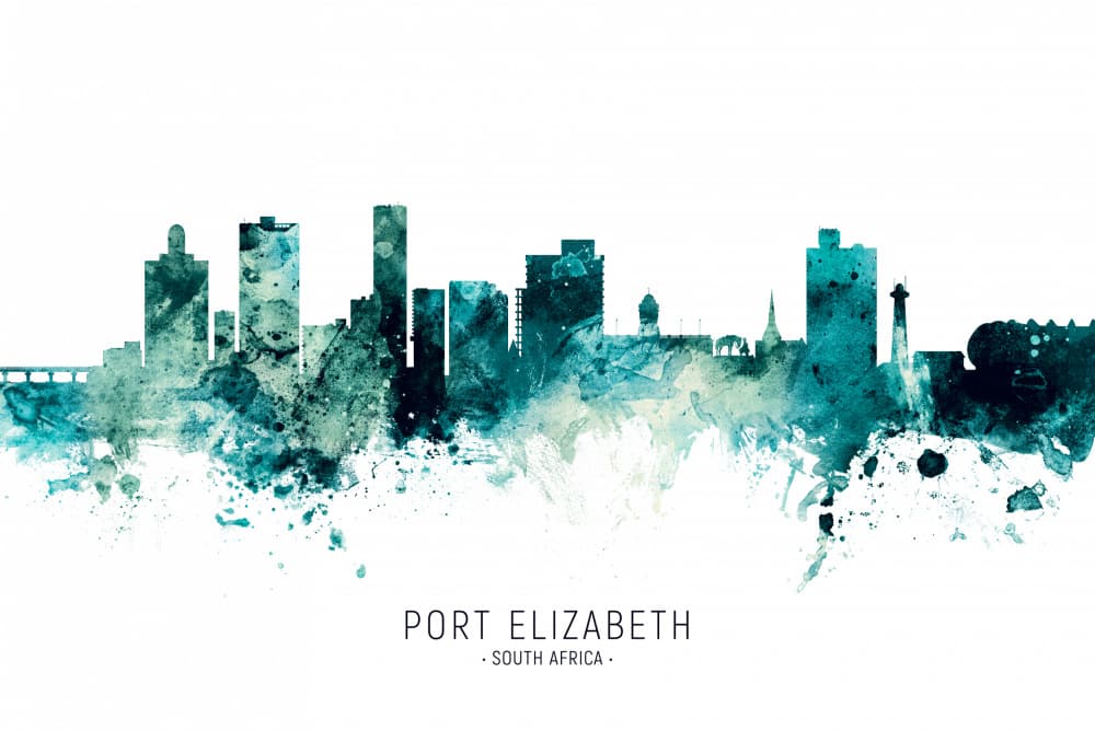 Watercolor Port Elizabeth Cityscape by Michael Tompsett — canvas wall art