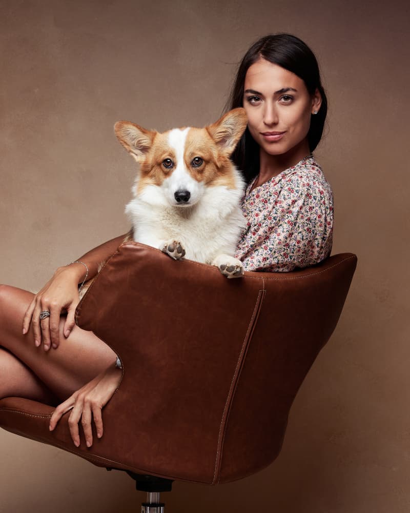 Elegant Woman and Corgi by Nina Vidmar — canvas wall art