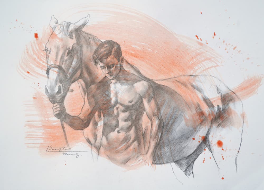 Man and Horse Bond by Hongtao Huang — canvas wall art