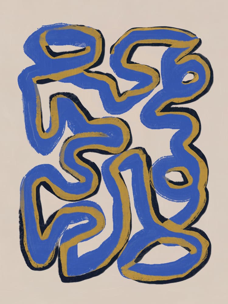 Abstract Blue Gold Lines by Little Dean — canvas wall art