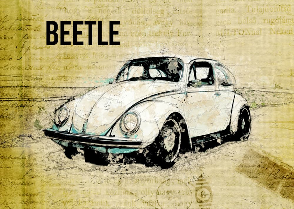 Vintage Beetle Sketch by Lembayung senja studio [Vintage Poster] — canvas wall art