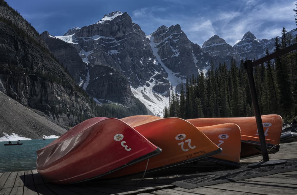 Majestic Mountain Canoes by Yanyan Gong — canvas wall art